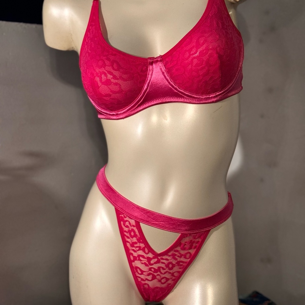 3 PC Hot Pink Leopard Print Lingerie Set Size Medium
